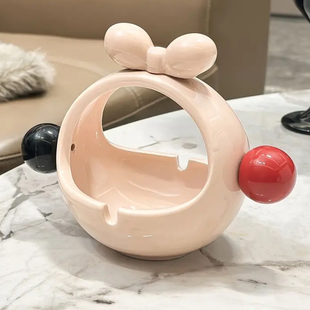 Ceramic Ashtray with Red and Black Accents